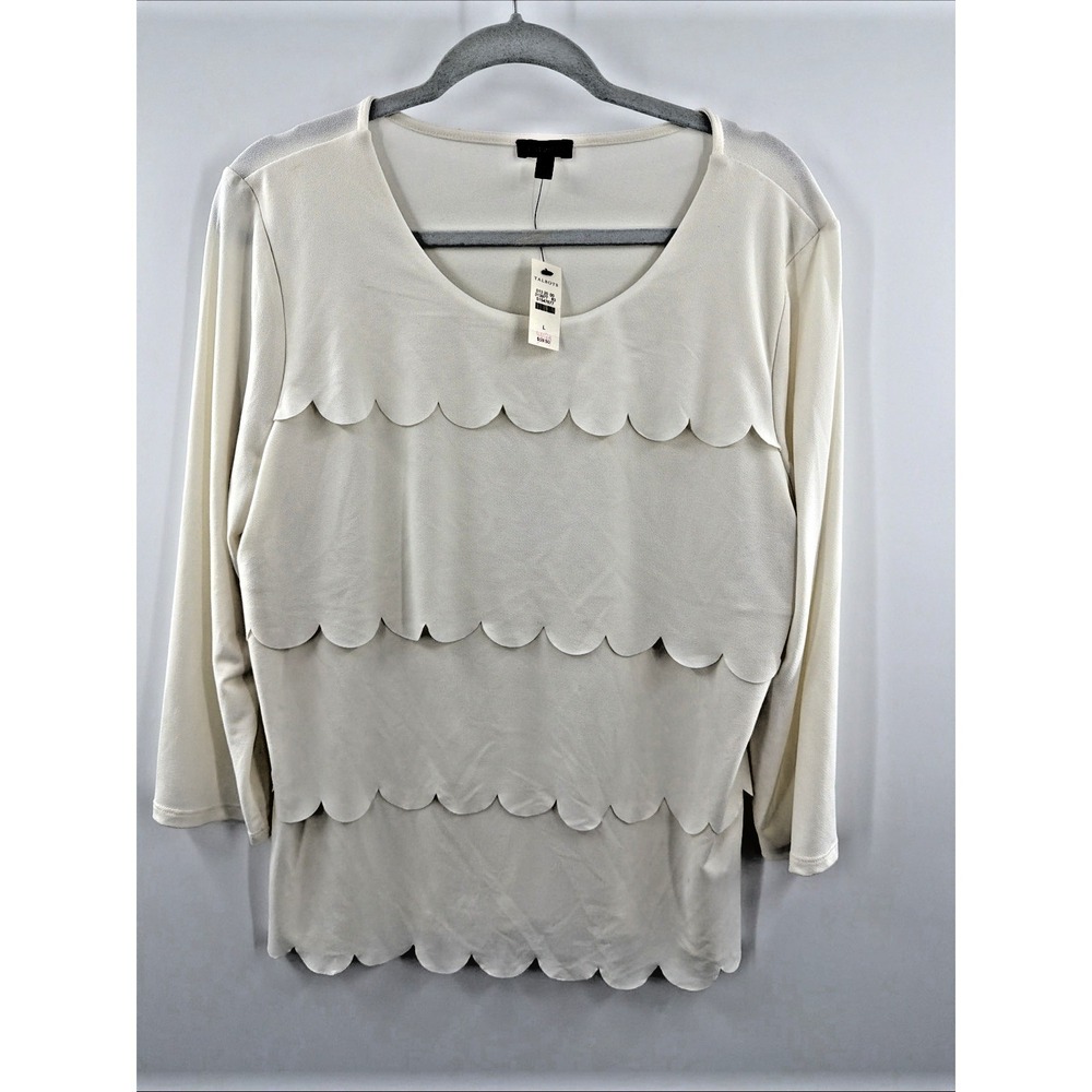 Talbots Scalloped Trim 3/4 Sleeve Tunic Blouse NWT Size Large Ivory‎ Coquette
